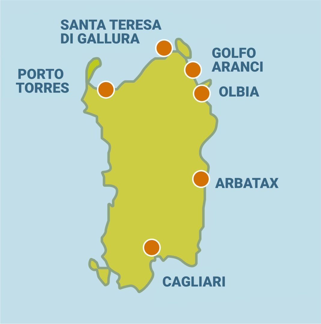 Mappa traghetti porti Sardegna